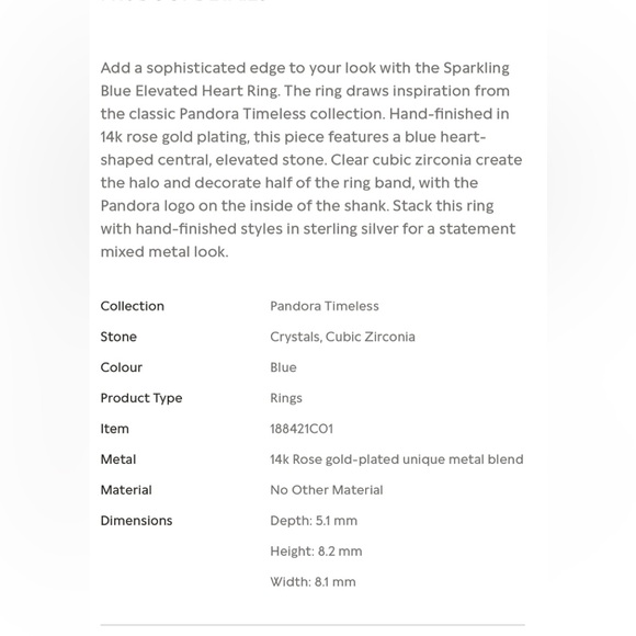 Pandora Sparkling Blue Elevated Heart Ring - Picture 5 of 6